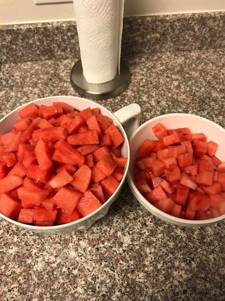 2 bowls of watermelon side by side