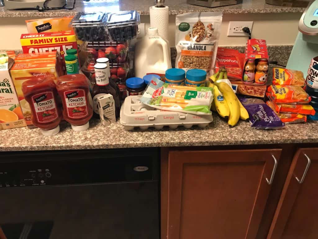 Groceries sitting on countertops