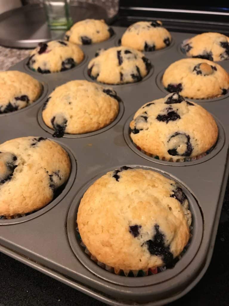 A dozen homemade blueberry muffins
